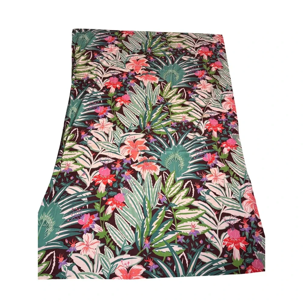 Vintage Tropical Floral Tablecloth 19 Napkins Set Palm Hibiscus Tiki Luau MCM